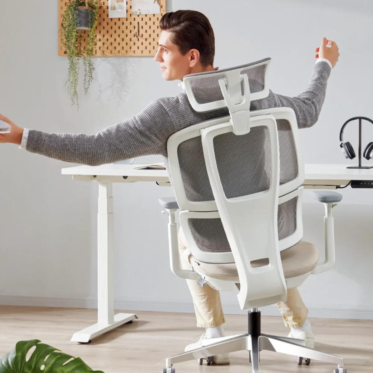 H2 Ergonomic Medium Back Office Task Chair in White with 30-degree Swing for Coworking Centres and Commercial Office Spaces by Coworking Solutions