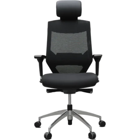 Vogue Ergonomic Office Task Chair with Headrest in Black with Aluminium Base for Commercial Offices and Coworking Spaces by Coworking Solutions