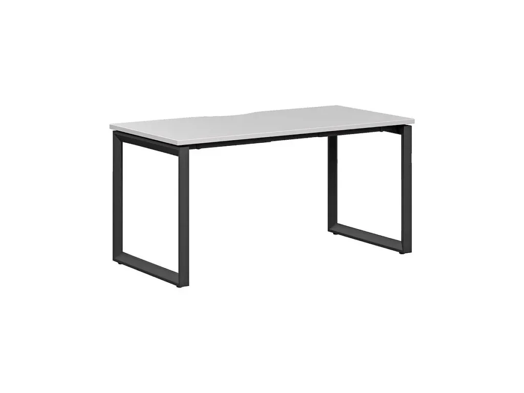 Standard Office Table for Coworking Spaces and Commercial Offices With White Table Top and Black Steel Legs