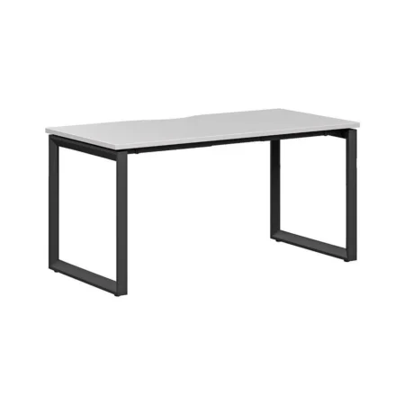 Standard Office Table for Coworking Spaces and Commercial Offices With White Table Top and Black Steel Legs