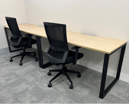 ASHWOOD Straight Desk (Black Base With White Oak top) Table for 2