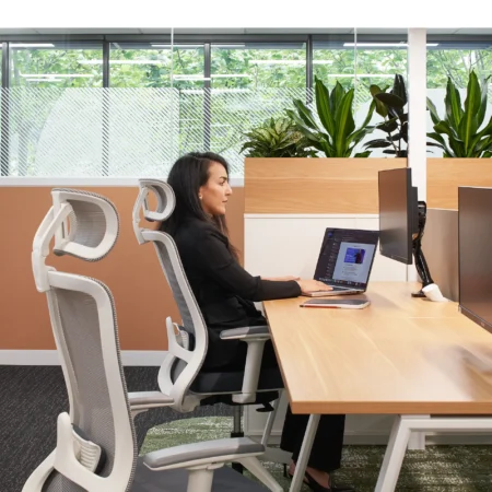 Winger Ergonomic Workspace Office Mesh Chair with Headrest in White at Waterman Moonee Ponds Coworking Space