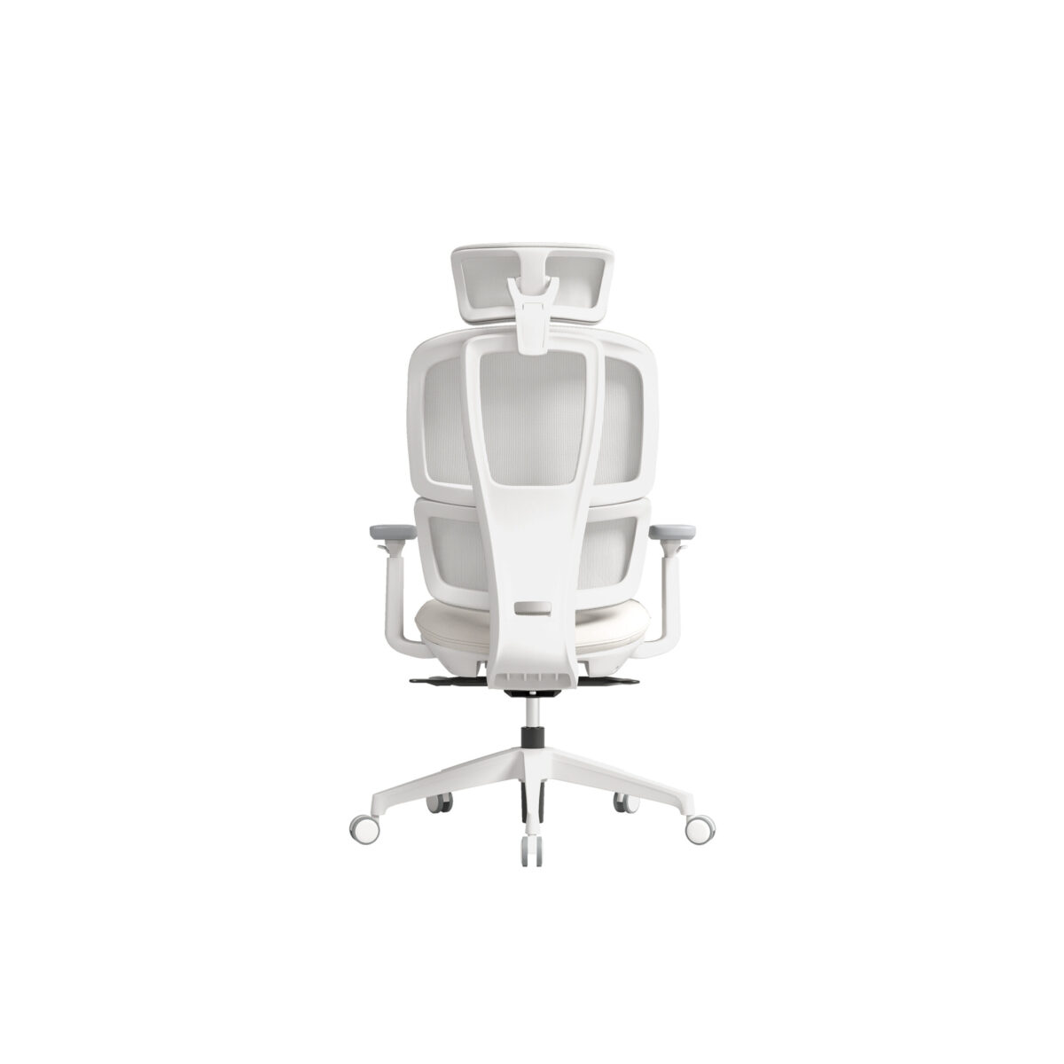 Back view of White H2 H2 Ergonomic Medium Back Office Task Chair for Coworking Spaces and Commercial Offices