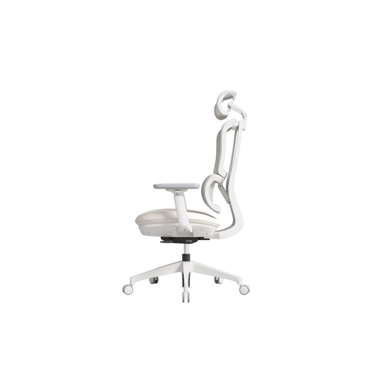 Side view of White H2 H2 Ergonomic Medium Back Office Task Chair for Coworking Spaces and Commercial Offices