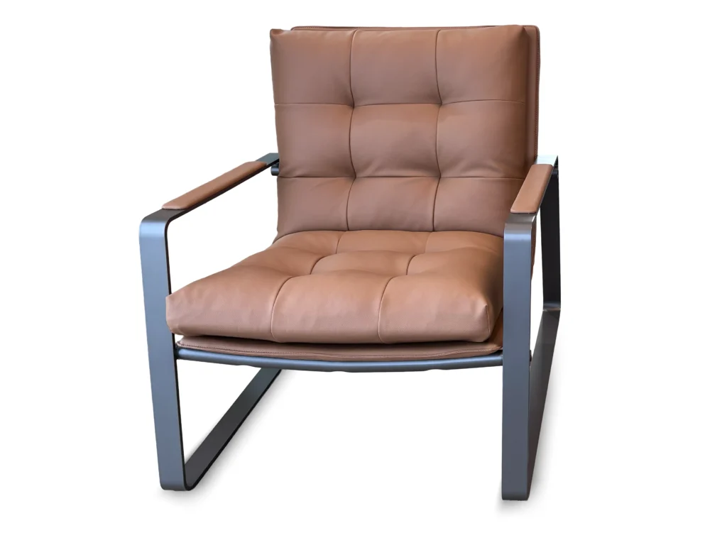 UC Lounge Armchair in Tan Leather For Coworking Centre Breakout Spaces Supplied by Coworking Solutions