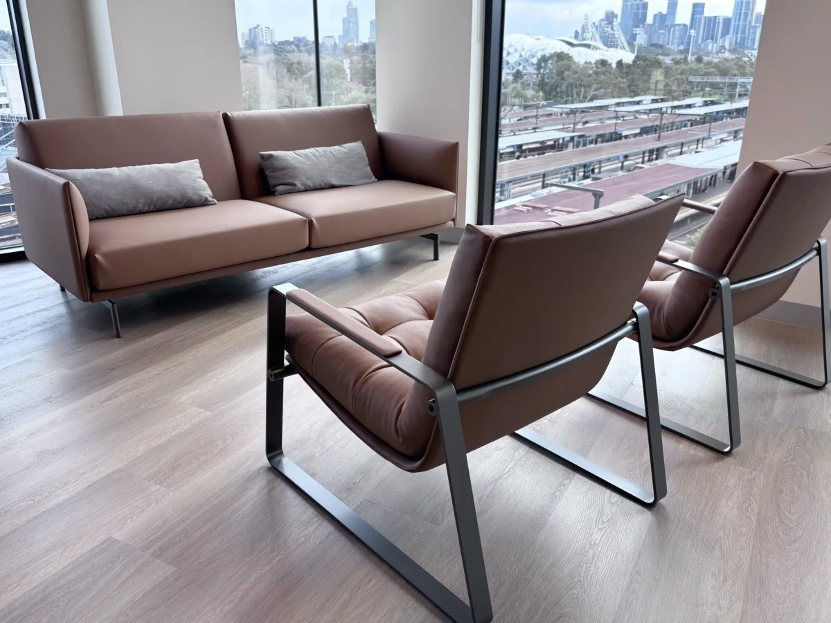Aulenti 3-Seat Office Lounge Sofa - Tan/Brown Leather - Image 3