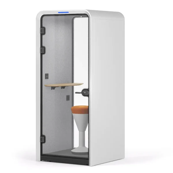 Single Person Privacy Phone Booth for Coworking Spaces in White With Chair Supplied by Coworking Solutions